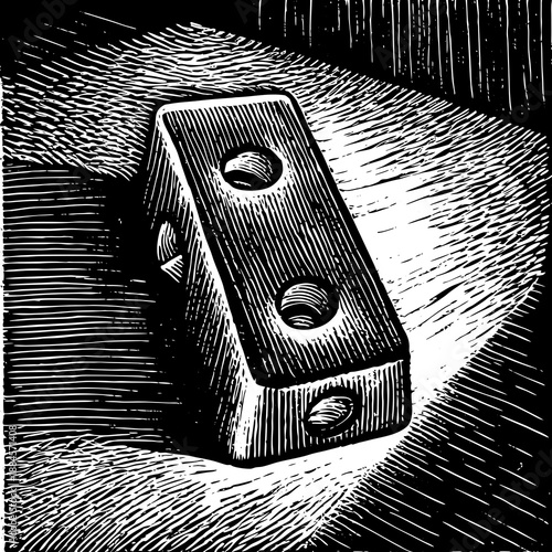 Metal bracket on wooden surface