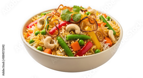 Delicious vegetable biryani in a bowl isolated on transparent background