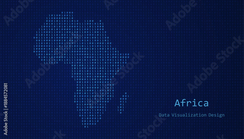 Africa map made of binary code on tech blue background