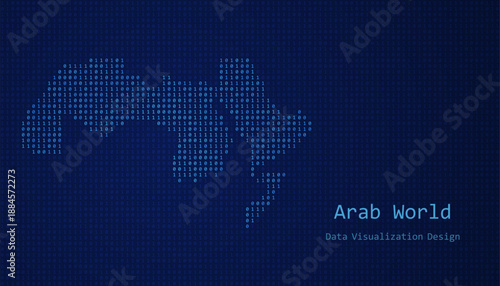 Arab World map made of binary code on tech blue background
