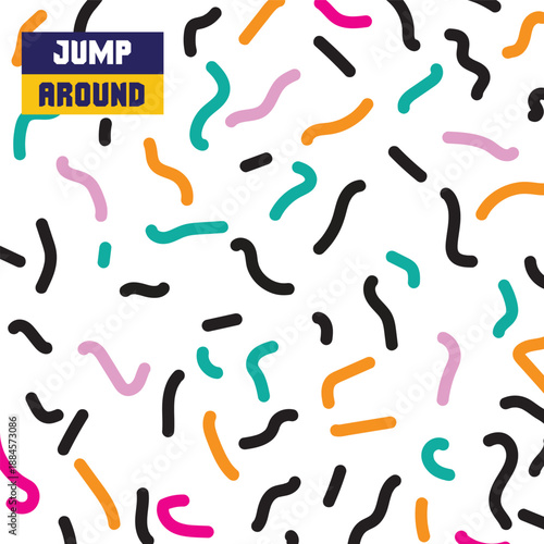 Retro 90s Memphis Style Pattern With Colorful Squiggle Lines