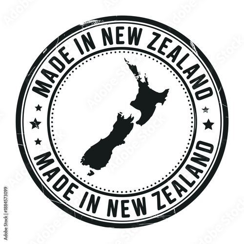 a circular stamp graphic displaying made in new zealand with a map silhouette