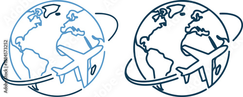 Two globes with chairs on them in contrasting blue colors