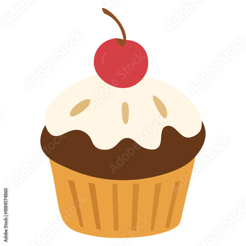 Chocolate Cupcake With Cream And Cherry Dessert