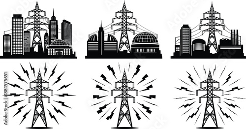 electricity, power, energy, transmission, tower, grid, infrastructure, city, skyline, industry, electric, urban, network, voltage, technology, utility, distribution, engineering, black, silhouette