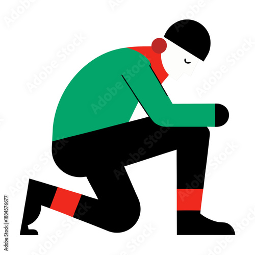 Man wrapping ankle with tape during hiking, flat style vector illustration