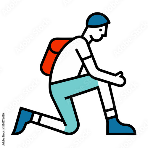 Hiker wrapping ankle with tape, flat graphic style for sports injury