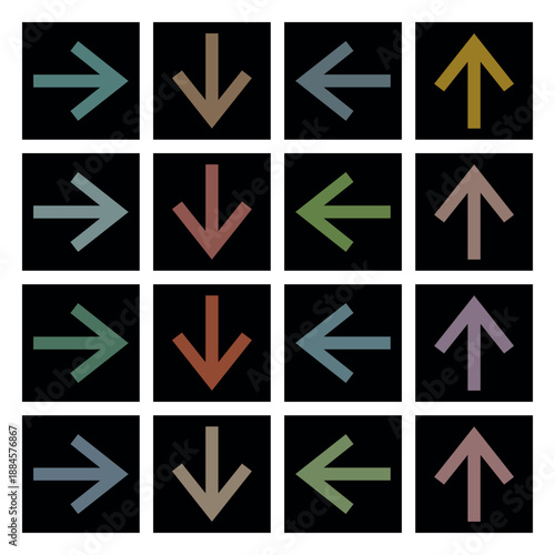 Directional symbols on black backgrounds