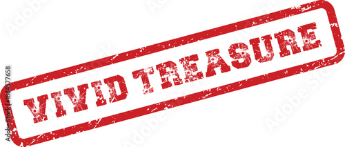 Vivid Treasure words on a grunge style red rubber stamp with distressed texture effect