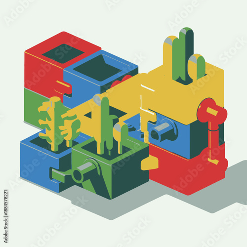 Lego Style Flat Vector Graphic of Modern Modular System with Click Together Planters
