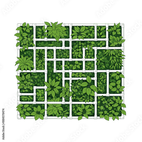 Geometric Vector Graphic of Rectangular PVC Pipe Frame Acting as Green Wall