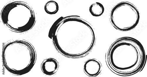 Grunge Ink Circle Elements Rough Dry Brush Circular Frames Organic Uneven Strokes Japanese Zen