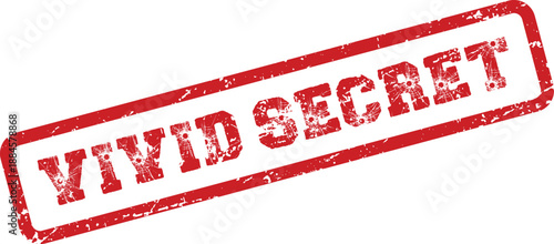 Authentic red rubber stamp displaying the mysterious text VIVID SECRET with grunge effect