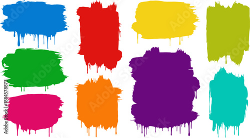 Abstract Paint Frame Set Collection Of Colorful Rectangular Brush Stroke Borders Grunge Texture With Uneven Strokes