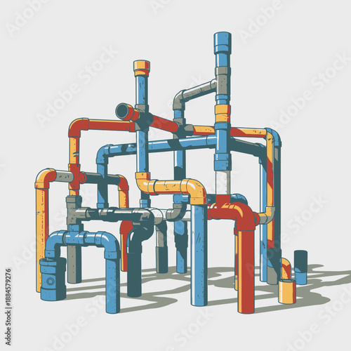 Creative Vector Illustration of Setup Using Mismatched Colorful Recycled PVC Pipes