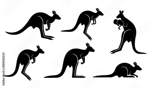Dynamic Kangaroo Silhouettes Vector Collection in Motion Poses for Australian Wildlife Graphics