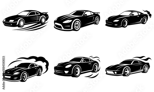 Collection of dynamic sports cars in motion, showcasing speed and style from various angles