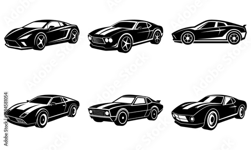 Collection of sleek sports cars illustrated in various profiles and angles