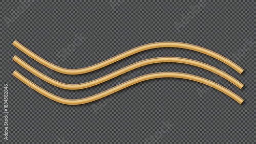 Three wavy pieces of uncooked spaghetti pasta creating a simple artistic pattern