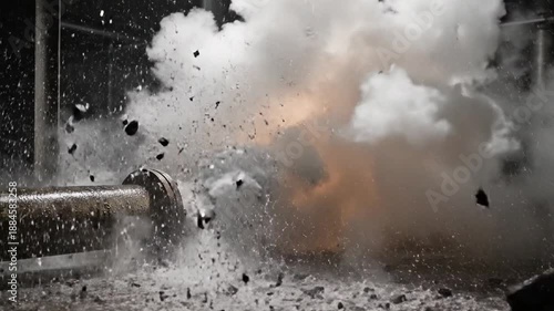 Industrial Pipe Bursting Under High Pressure Spraying Steam and Water