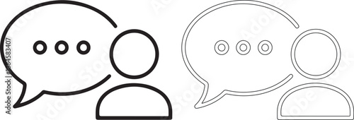 Black and white conversation icons with solid and outlined versions