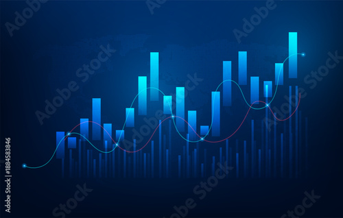 stock market finance economy technology blue dark background. chart trading world business investment. vector illustration fantastic technology.