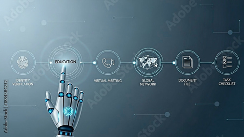 A robotic hand pointing to education on transparent background for the concept of futuristic learning technology