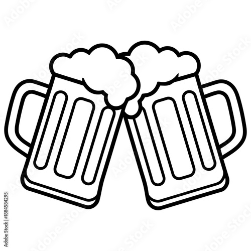 Two traditional beer mugs with frothy foam clinking together in a celebratory toast