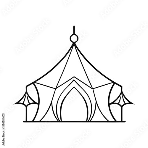 A vibrant abstract Islamic tent with geometric patterns, flowing shapes, and rich colors, evoking culture, tradition, and a sense of mystique and elegance.
