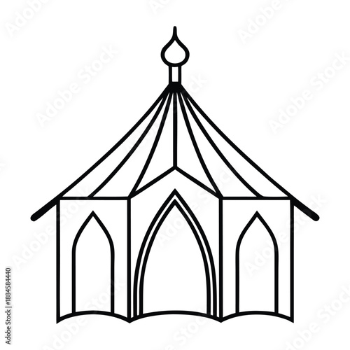 A vibrant abstract Islamic tent with geometric patterns, flowing shapes, and rich colors, evoking culture, tradition, and a sense of mystique and elegance.
