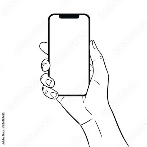 Hand holding a smartphone with a blank white screen illustration