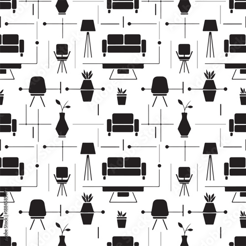 Simple modern furnishing pattern, black on white