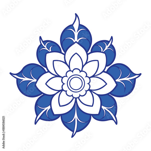 Elegant floral design in shades of blue, blending soft petals and intricate leaves into a harmonious, calming monochromatic pattern that soothes the eye.
