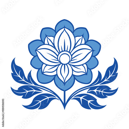 Elegant floral design in shades of blue, blending soft petals and intricate leaves into a harmonious, calming monochromatic pattern that soothes the eye.
