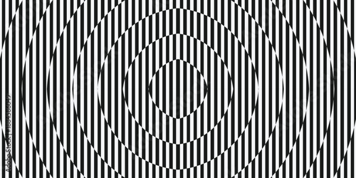 Background pattern striped black and white color Distorted. Technology rounded optical illusion wallpaper