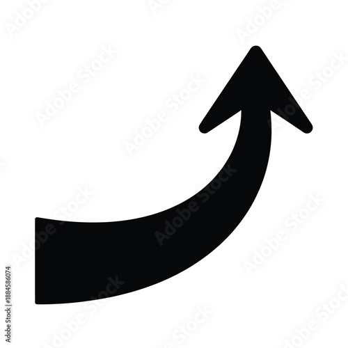 Simple black curved arrow pointing upwards isolated on a white background