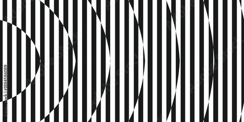 Background pattern striped black and white color Distorted. Technology rounded optical illusion wallpaper