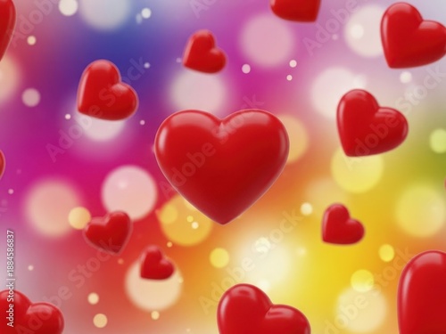 Floating hearts in a radiant sky