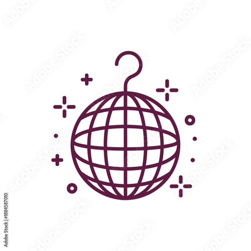 Simple illustration of a purple disco ball with sparkling star details