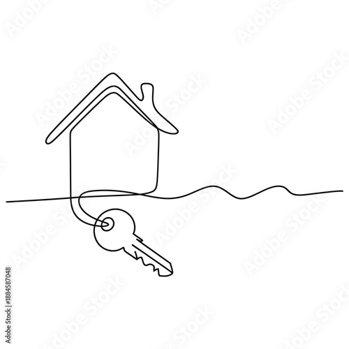 Simple line drawing of a house with a key below it