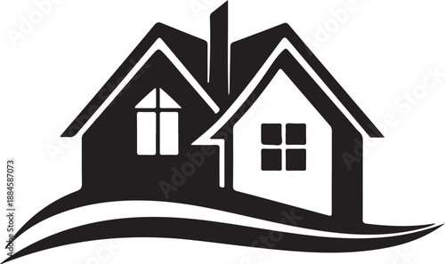 Vector illustration of a real estate house icon set featuring a residential home building with a roof and window design for property sales and construction business