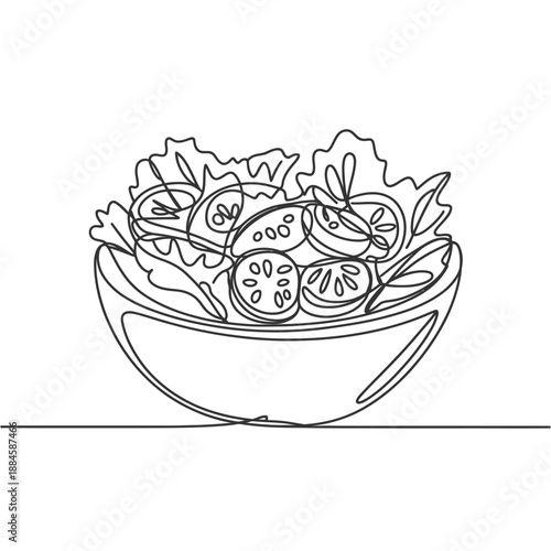 Simple line drawing of a salad in a rounded bowl