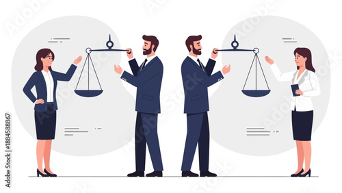 Business Equality Concept: People Balancing Scales of Justice