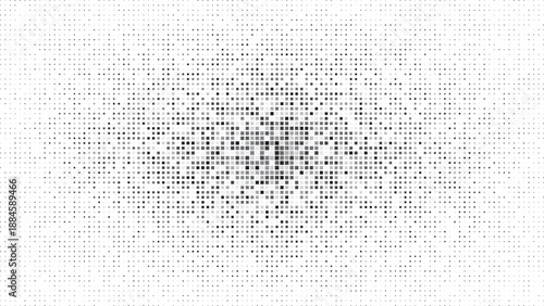 digital pixel pattern with a fading halftone effect on a white background