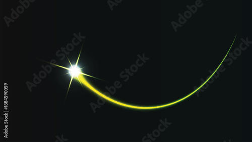 Comet with Bright Tail and Star in Dark Space, Celestial Body, Cosmic Scene