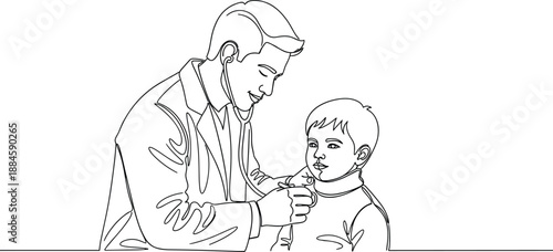 a Male Doctor Using a Stethoscope to Examine a Young Child Patient in a Medical Clinic