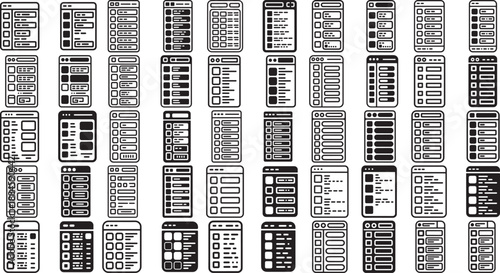 Collection of various smartphone screen layouts and user interface elements