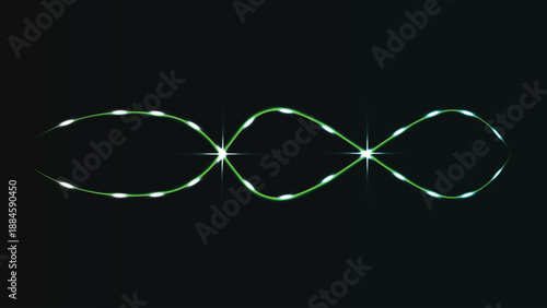 Infinity Symbol with Neon Green Glow on Black Background, Futuristic Design Element