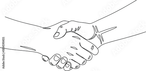 Continuous Line Drawing Of Two People Shaking Hands Representing Success Partnership Agreement And Professional Business Cooperation