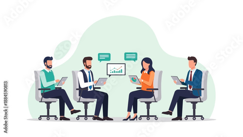 Business Meeting: Team Collaboration and Strategy Discussion with Digital Devices